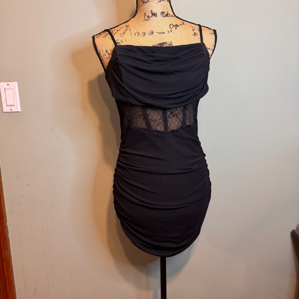 Windsor Black Lace Corset Ruched Bodycon Mini Dress Large